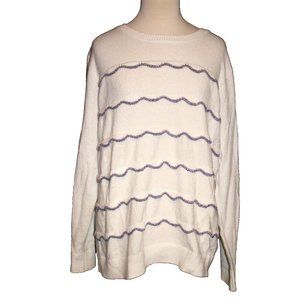 ELLE White Sweater Top White Purple Ruffle Metallic Thread Women's Size XXL